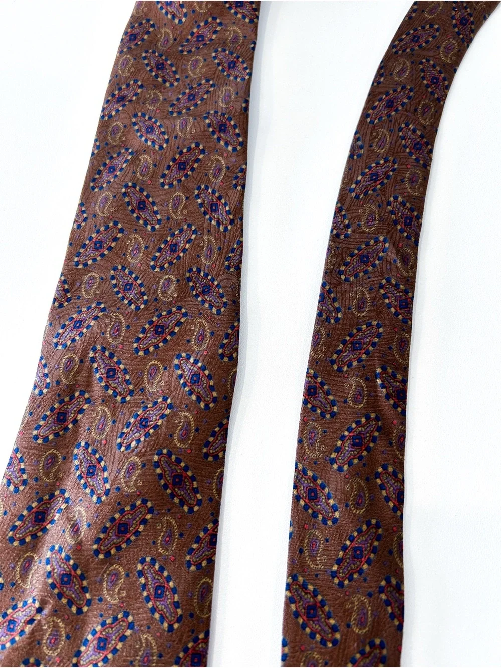 Lanvin Brown Paisley Silk Tie with Blue Accents